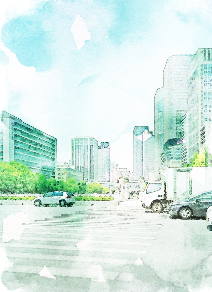 【印刷用】水彩風風景「街」