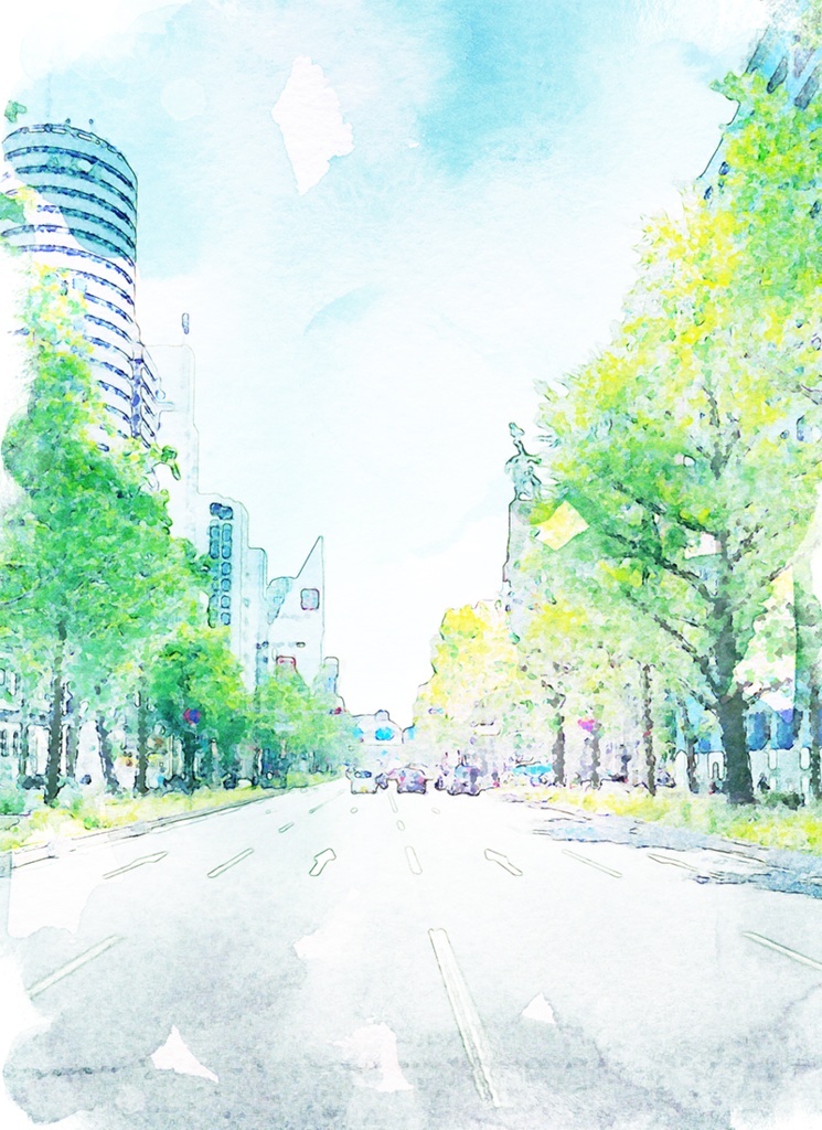 【印刷用】水彩風風景「街」
