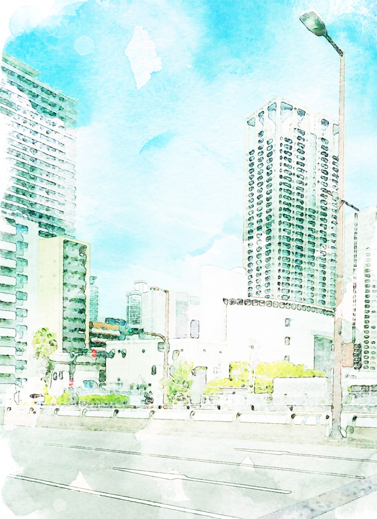 【印刷用】水彩風風景「街」