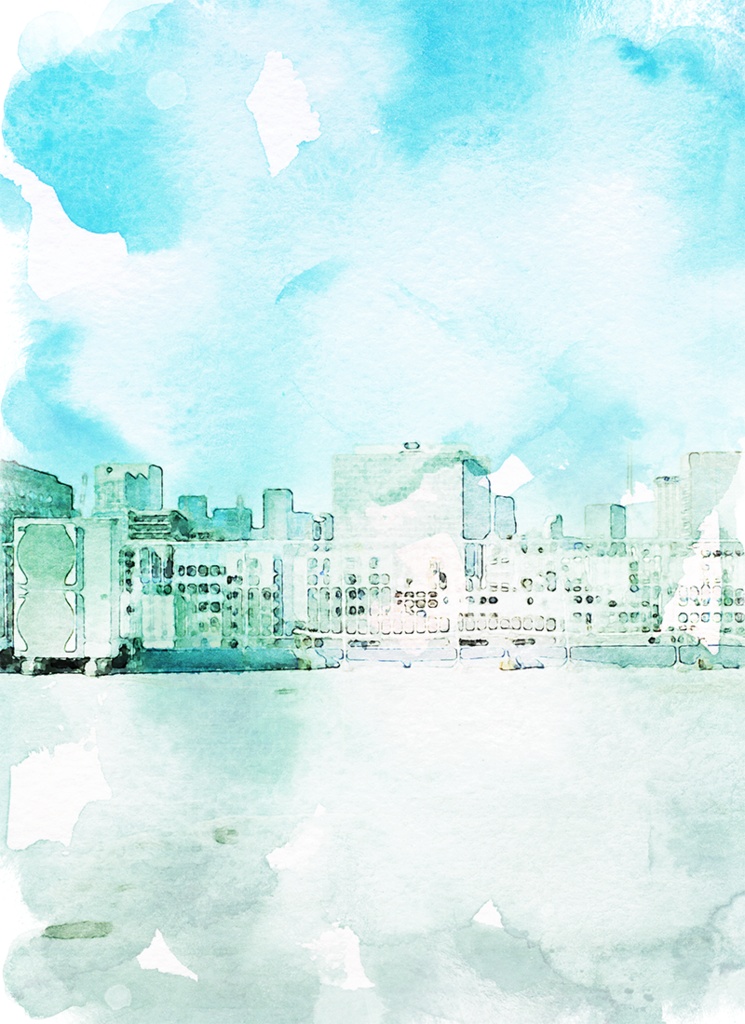 【印刷用】水彩風風景「ビル」