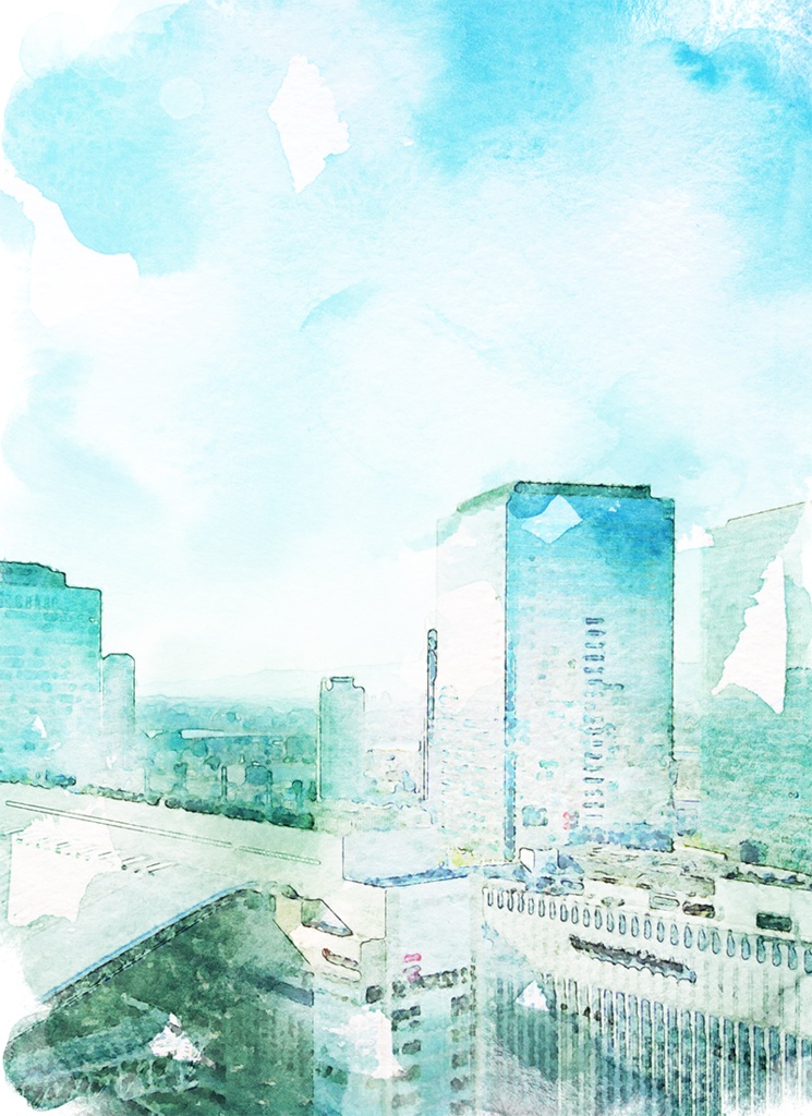 【印刷用】水彩風風景「ビル」