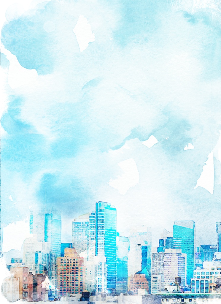 【印刷用】水彩風風景「ビル」