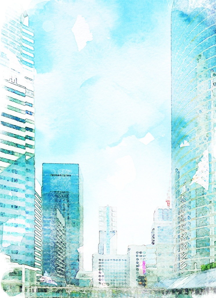 【印刷用】水彩風風景「ビル」