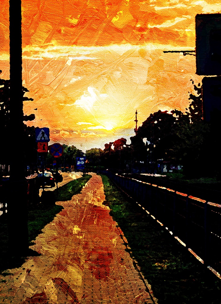 【印刷用】油絵風「暮れる街」