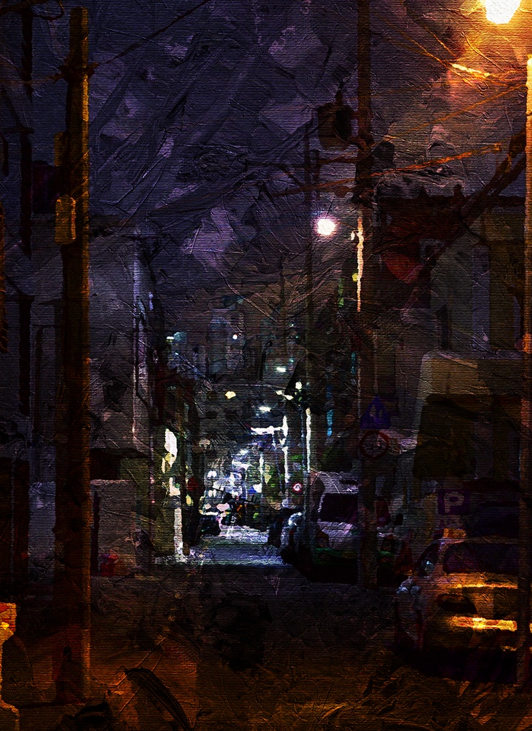 【印刷用】油絵風「暮れる街」