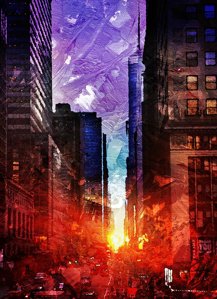 【印刷用】油絵風「暮れる街」