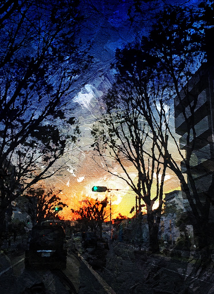 【印刷用】油絵風「暮れる街」