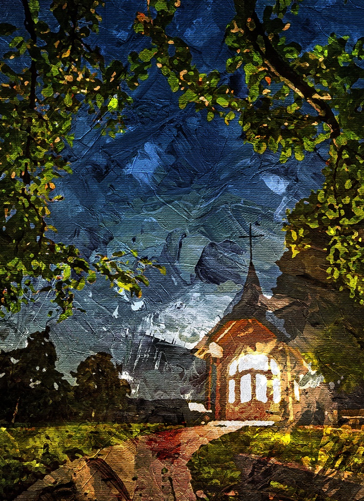 【印刷用】油絵風「教会」