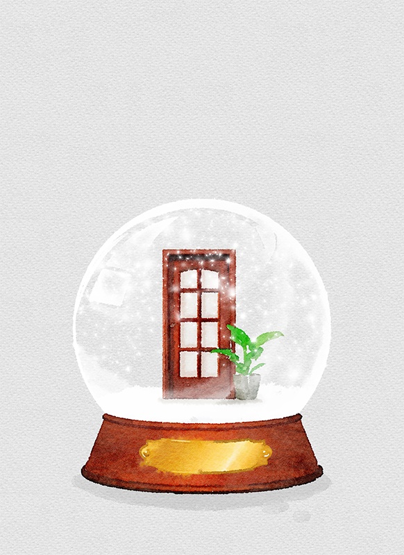 【印刷用】スノードームの水彩イラスト素材