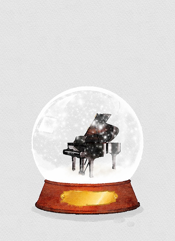 【印刷用】スノードームの水彩イラスト素材