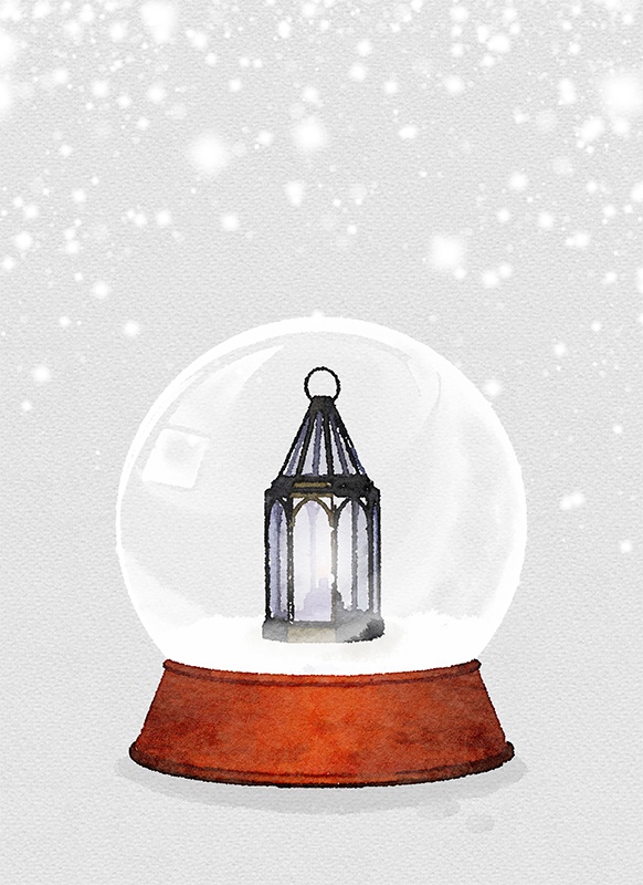 【印刷用】スノードームの水彩イラスト素材