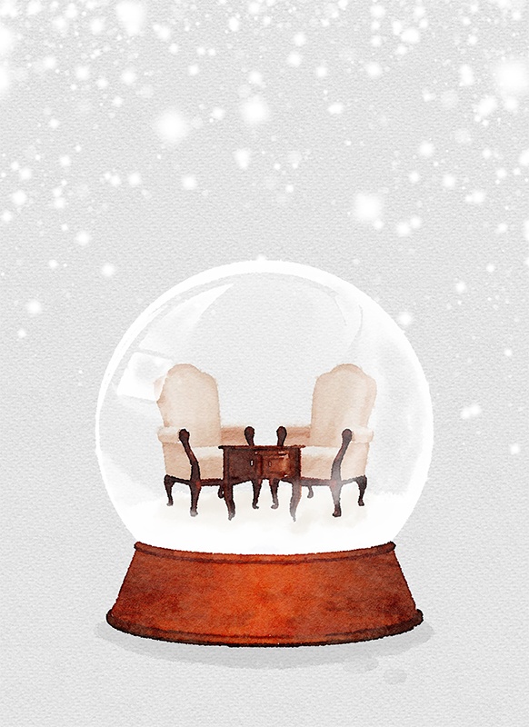 【印刷用】スノードームの水彩イラスト素材