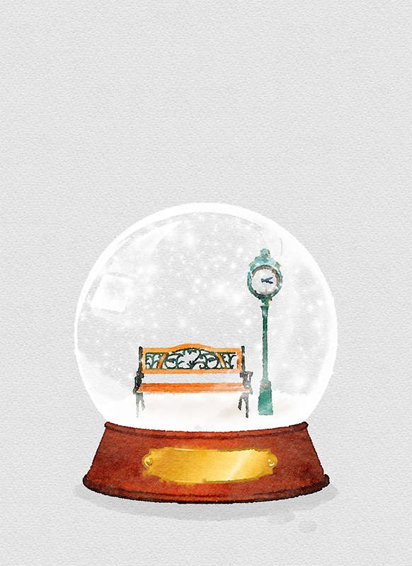 【印刷用】スノードームの水彩イラスト素材