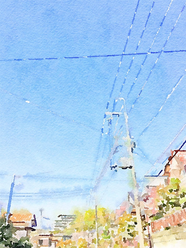 【印刷用】水彩イラスト「通学路」