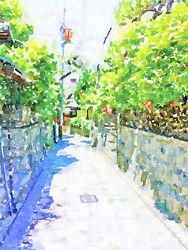 【印刷用】水彩イラスト「通学路」