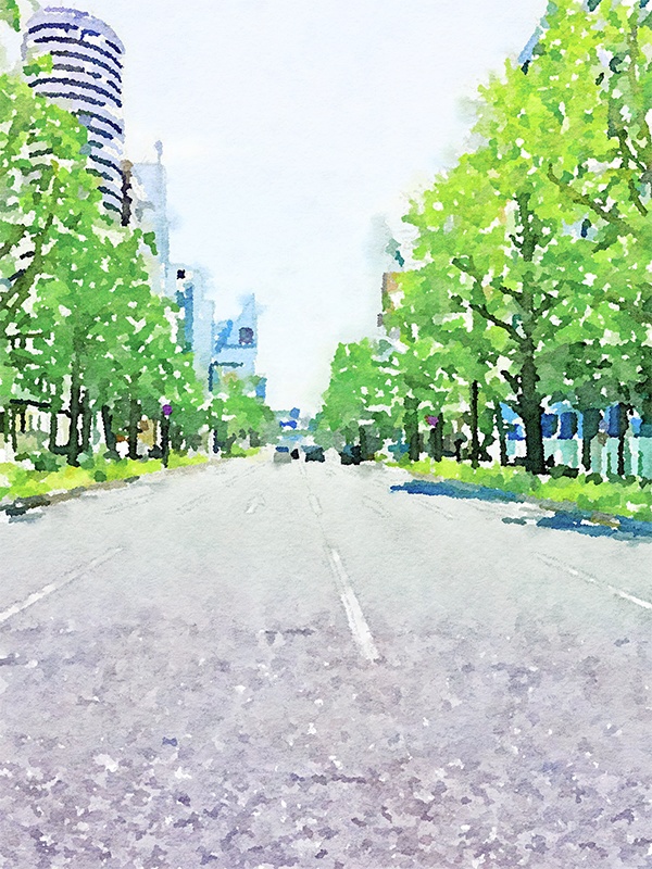 【印刷用】水彩イラスト「道路」