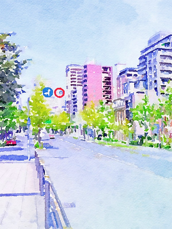 【印刷用】水彩イラスト「道路」