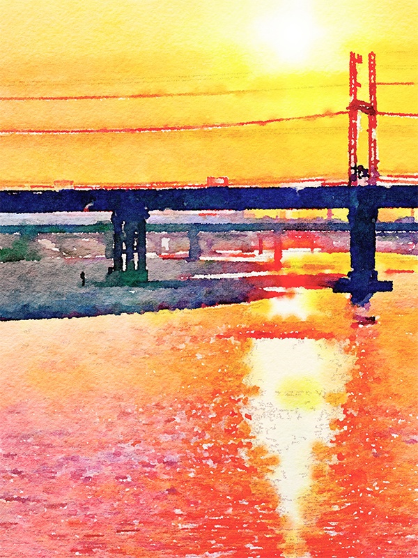 【印刷用】水彩イラスト「茜空」