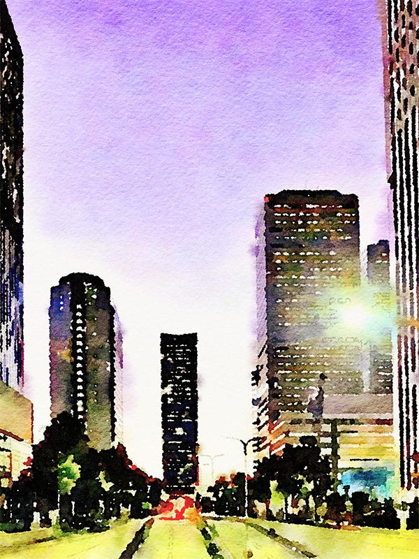 【印刷用】水彩イラスト「ビル夜景」