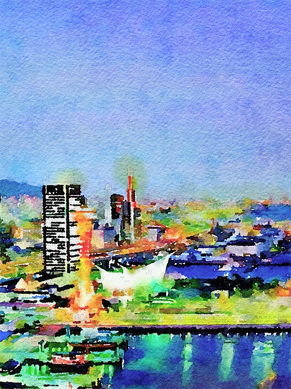 【印刷用】水彩イラスト「ビル夜景」