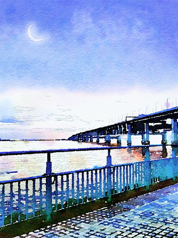 【印刷用】水彩イラスト「月夜」