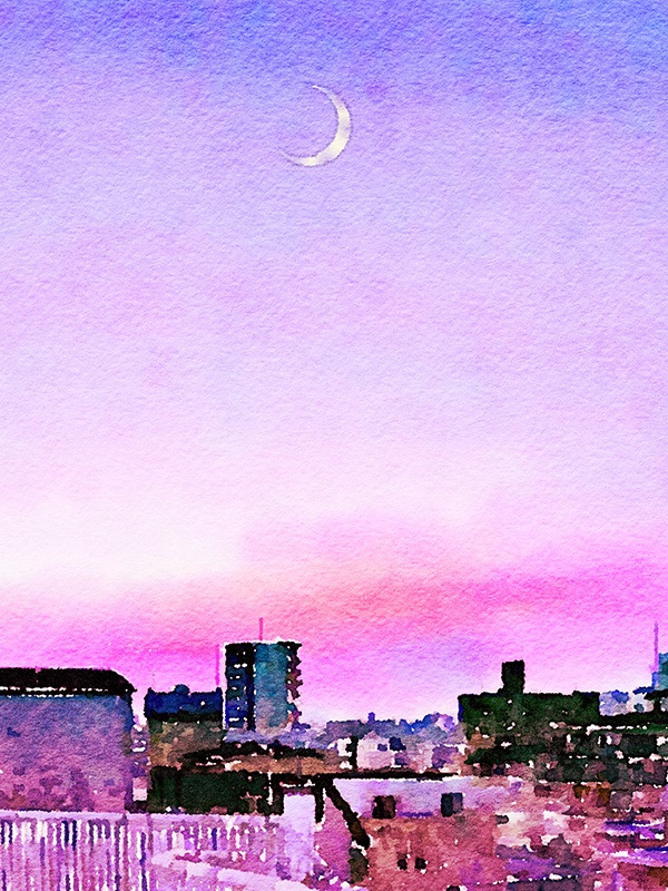 【印刷用】水彩イラスト「月夜」