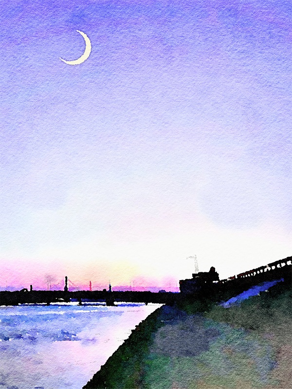 【印刷用】水彩イラスト「月夜」