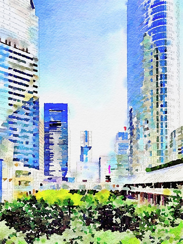 【印刷用】水彩イラスト「都会」