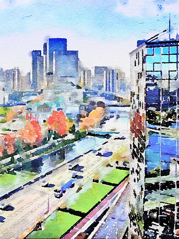 【印刷用】水彩イラスト「都会」