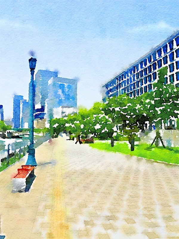 【印刷用】水彩イラスト「都会」