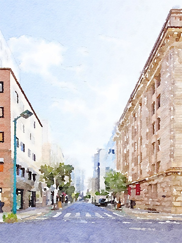 【印刷用】水彩イラスト「都会」