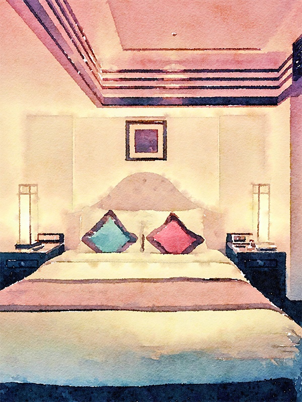 【印刷用】水彩イラスト「リゾートホテル」