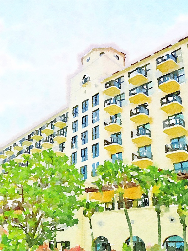 【印刷用】水彩イラスト「リゾートホテル」