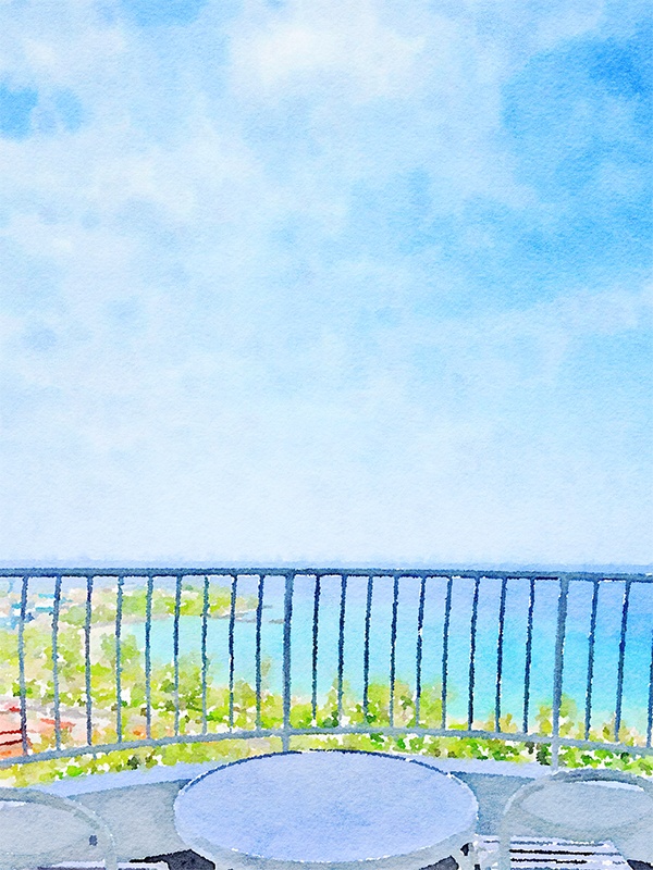 【印刷用】水彩イラスト「リゾートホテル」