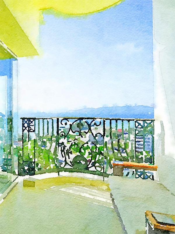 【印刷用】水彩イラスト「リゾートホテル」