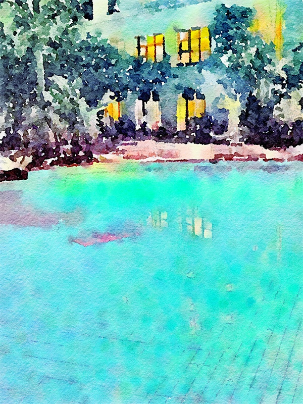 【印刷用】水彩イラスト「リゾートホテル」