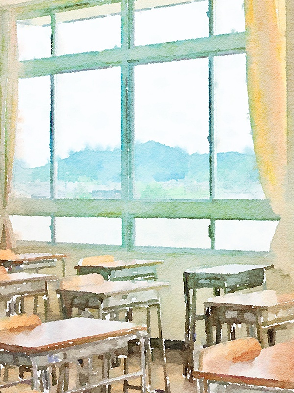 【印刷用】水彩イラスト「学校」