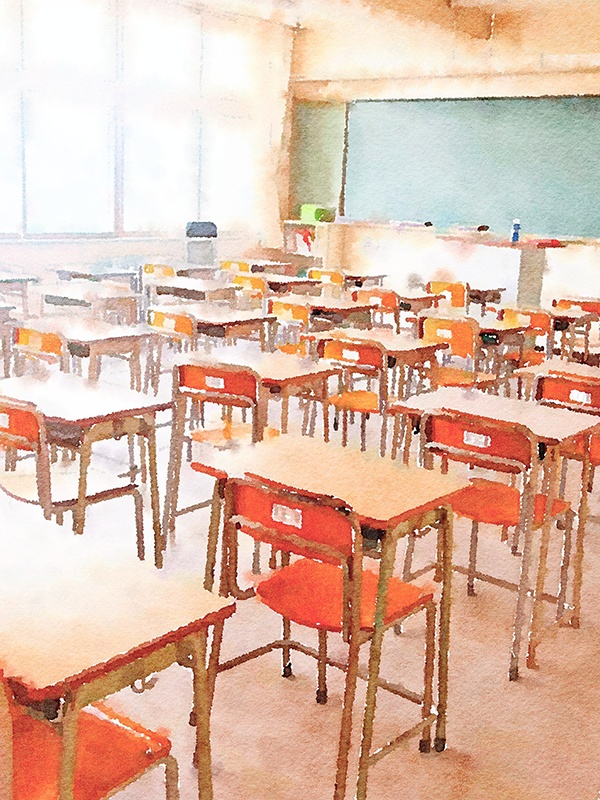 【印刷用】水彩イラスト「学校」