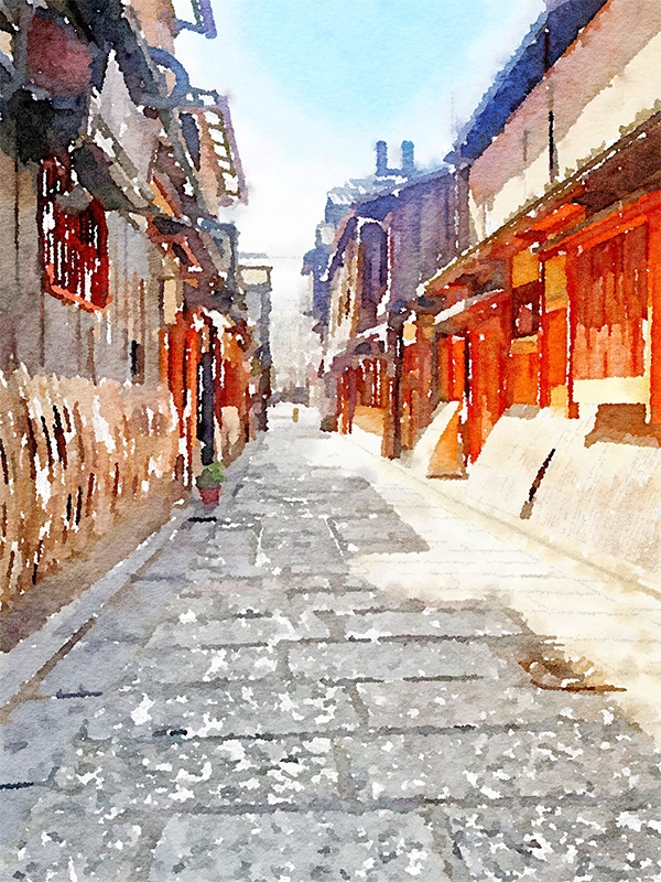 【印刷用】水彩イラスト「古都」