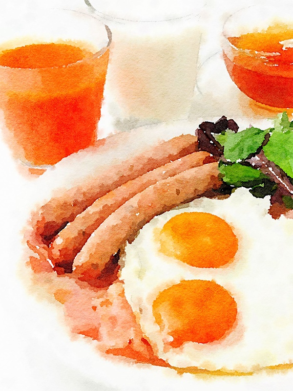 【印刷用】水彩イラスト「朝ごはん」