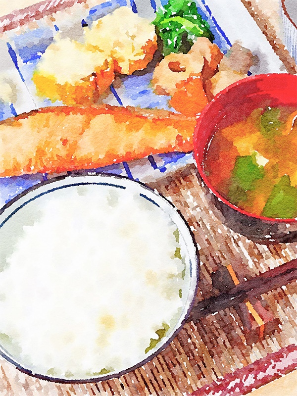 【印刷用】水彩イラスト「朝ごはん」