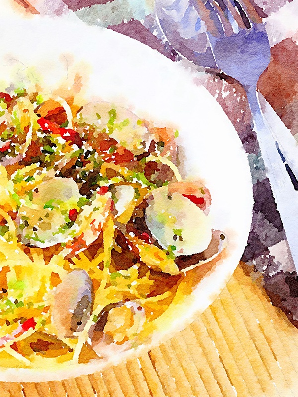 【印刷用】水彩イラスト「ランチ」