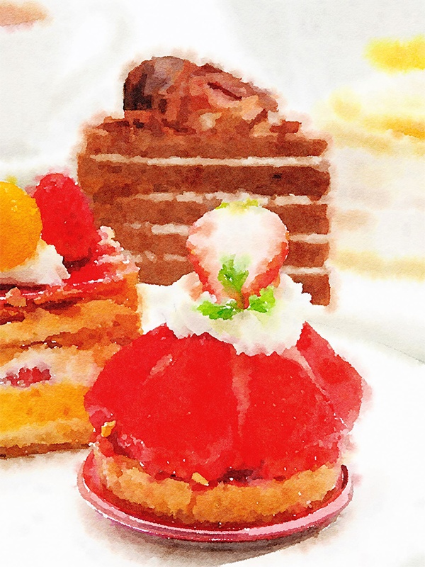 【印刷用】水彩イラスト「ケーキ」