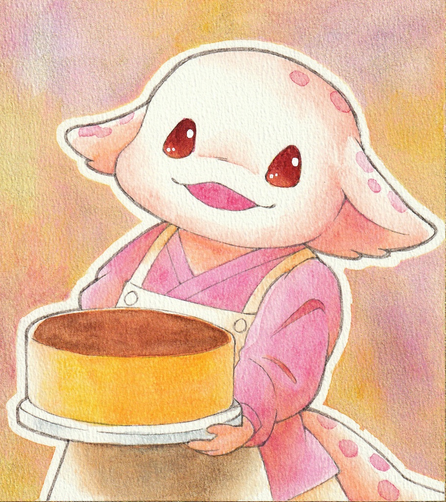 ショートケーキオオサンショウウオ 額縁付き色紙原画