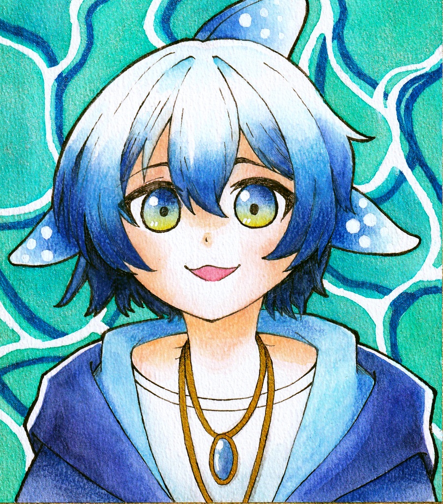 ジンベエザメ　額縁付き色紙原画