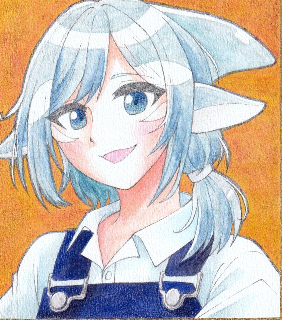 白シャチ　額縁付き色紙原画