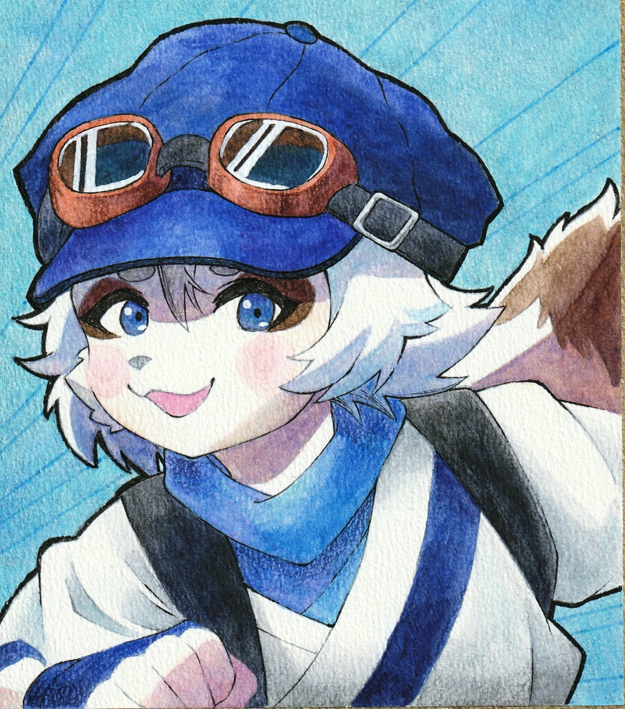 白タヌキ　額縁付き色紙原画
