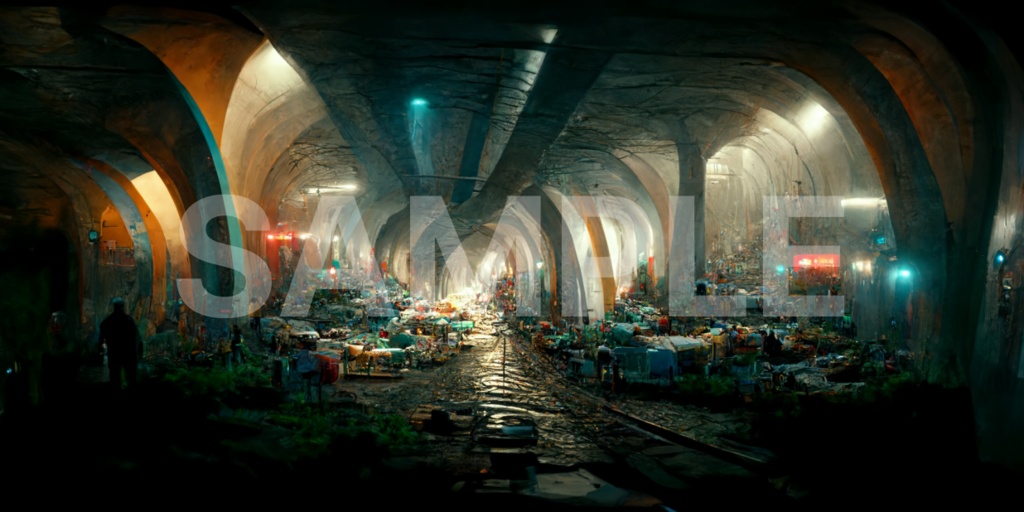 「トンネルの中の街」画像　９枚セット