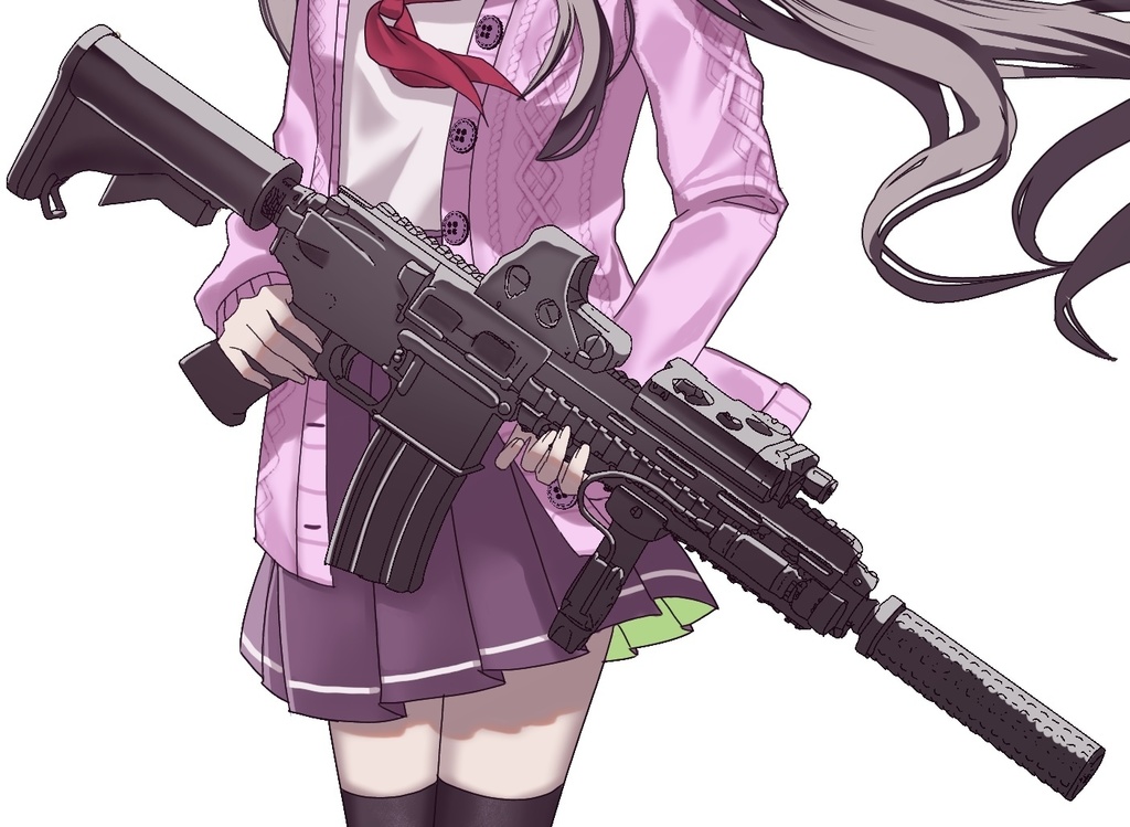 銃を持った女子高生【表情7種】