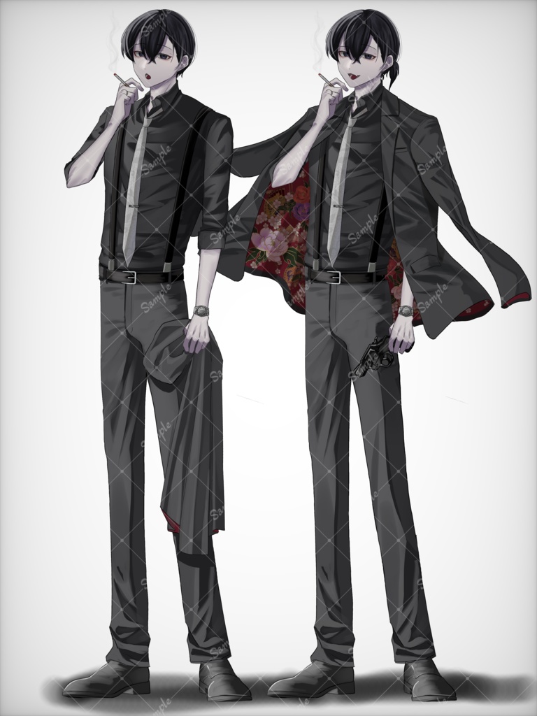 【表情20種】黒スーツの気ままな男性